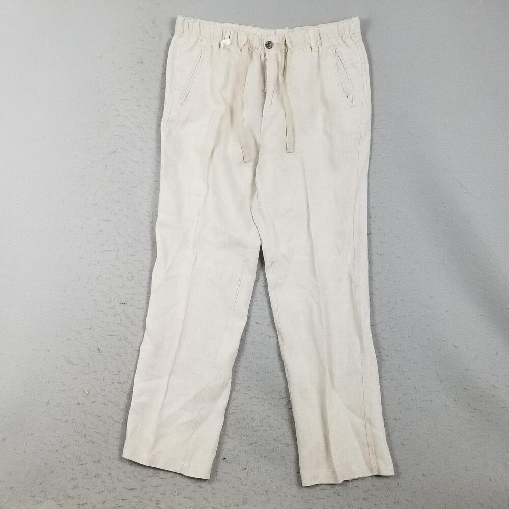 Tasso Elba Linen Pants Mens Large White Drawstring Elastic Beach Casual Travel
